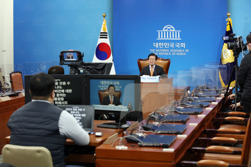 6일(수) 박병석 국회의장 주재로 신년 화상 기자간담회가 진행 중인 모습.(사진=김진원 촬영관)