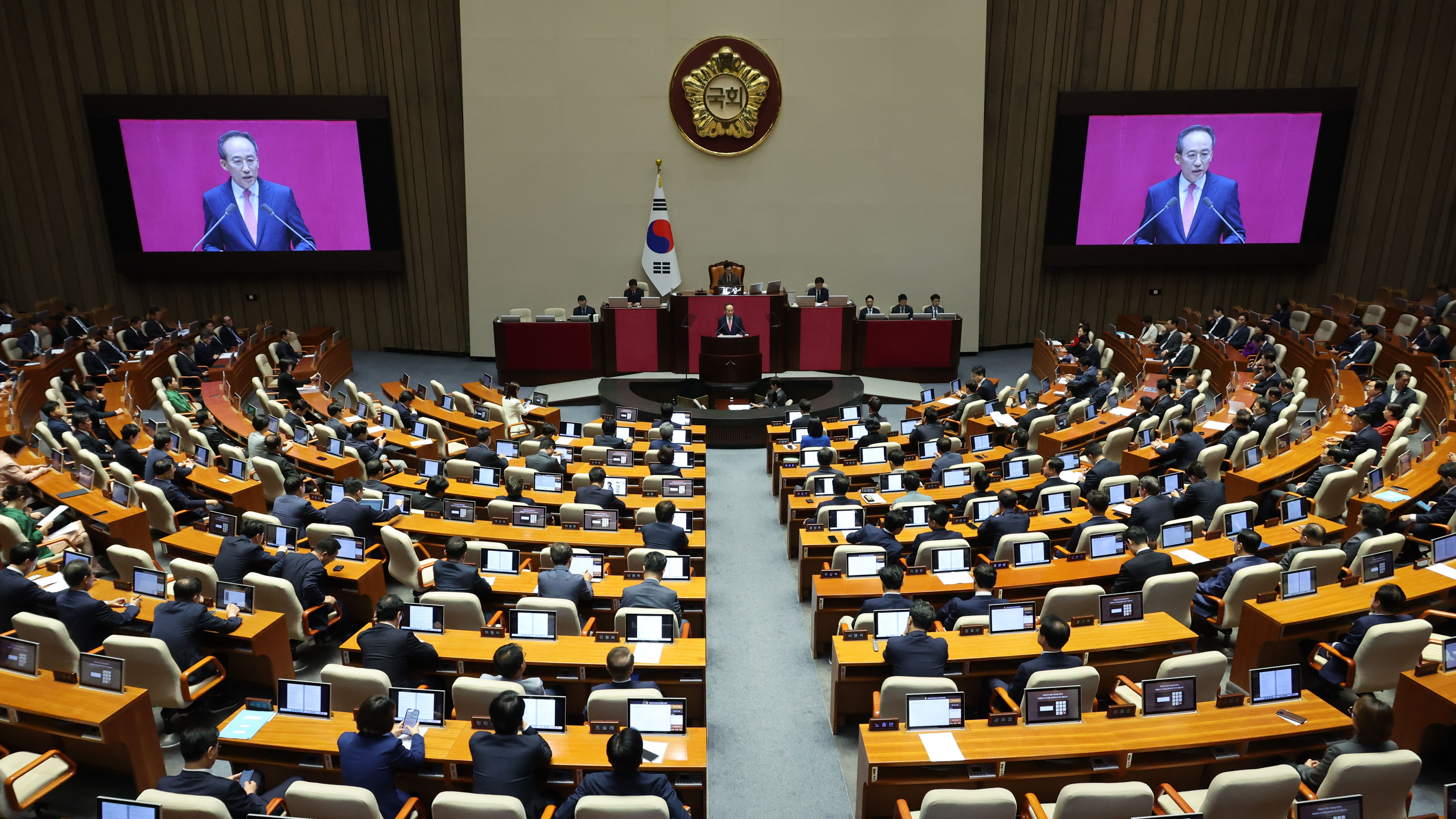 추경호 국민의힘 원내대표가 5일(목) 제418회국회(정기회) 제3차 본회의에서 국정에 관한 교섭단체대표연설을 하고 있다.(사진=뉴시스)