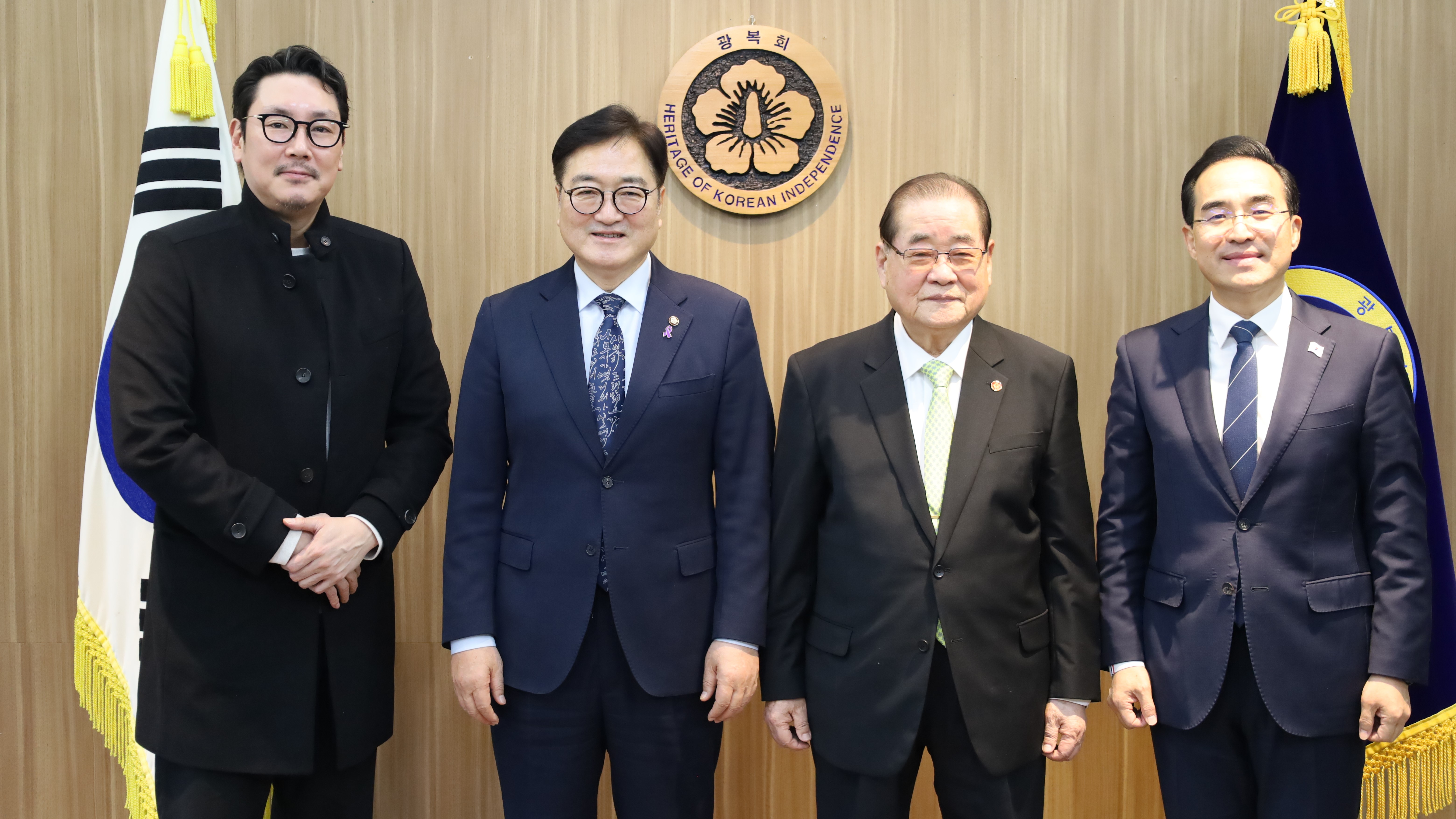 우원식 국회의장이 15일(수) 오전 광복 80주년을 기념해 홍범도 장군의 생애를 다룬 다큐멘터리 영화 '독립군'제작 발표 공동기자회견에 참석해 인사말을 하고 있다.(사진=국회사무처 사진팀)