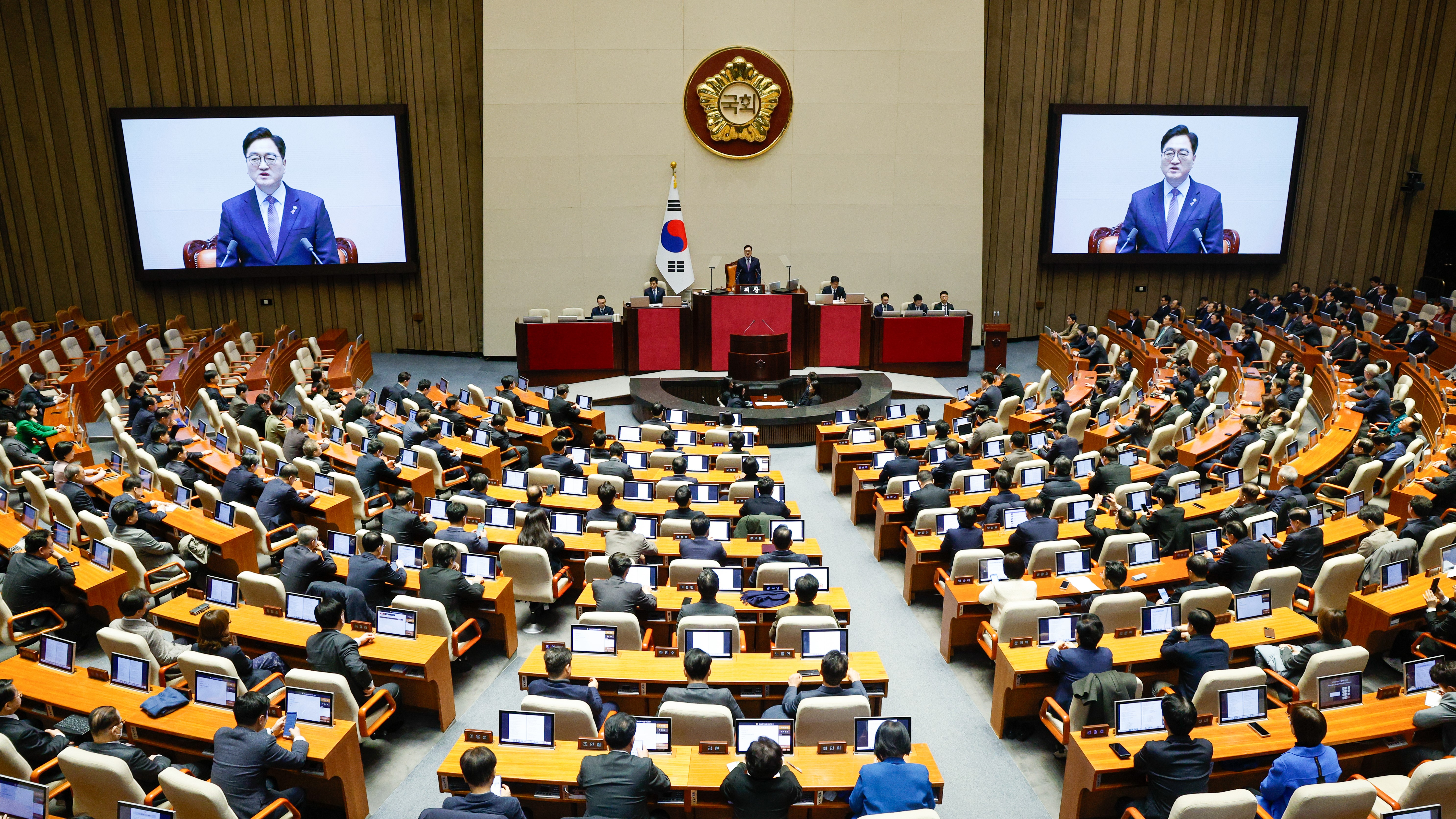 우원식 국회의장이 3일(월) 오후 열린 제422회국회(임시회) 개회사를 하고 있다.(사진=뉴스1)