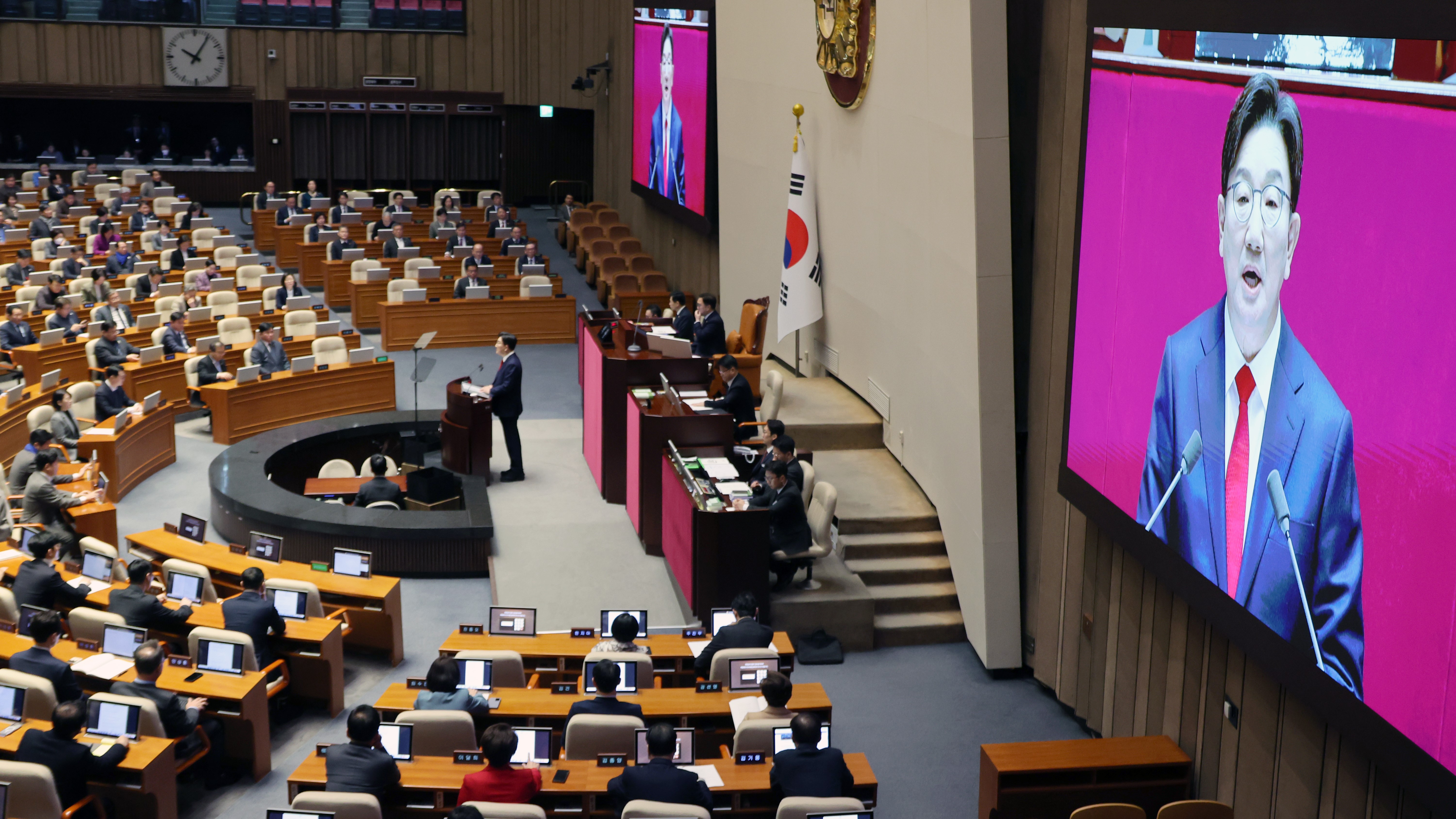 권성동 국민의힘 원내대표가 11일(화) 제422회국회(임시회) 제3차 본회의에서 교섭단체대표연설을 하고 있다.(사진=뉴시스)